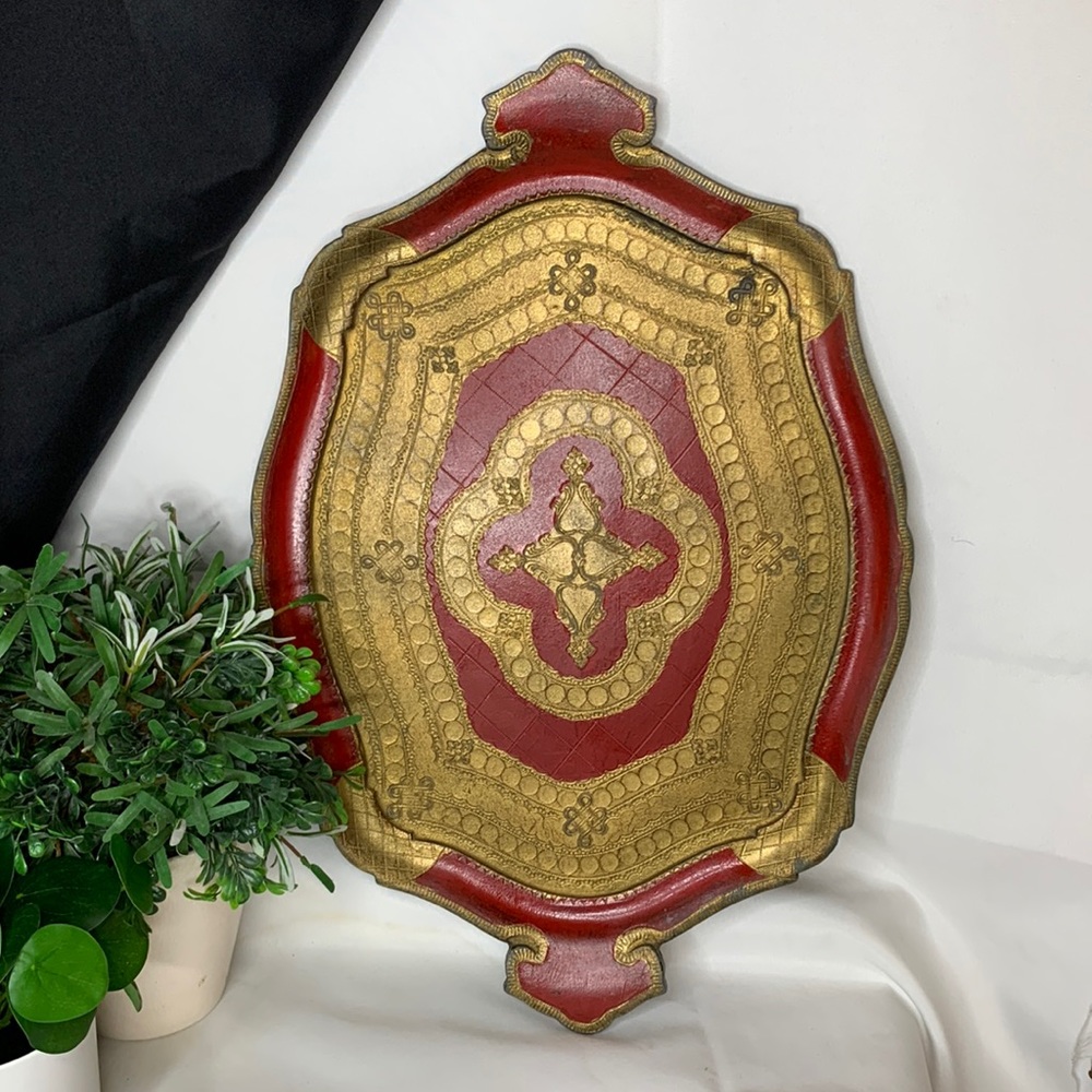 Vintage ITALIAN FLORENTINE TOLEWARE gold gilded tray MADE IN ITALY